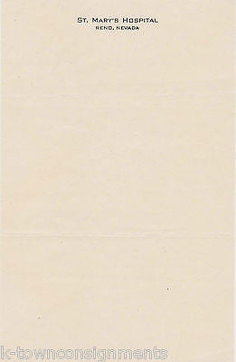 St. MARY'S HOSPITAL RENO NEVADA VINTAGE GRAPHIC AD STATIONERY LETTERHEAD & COVER - K-townConsignments