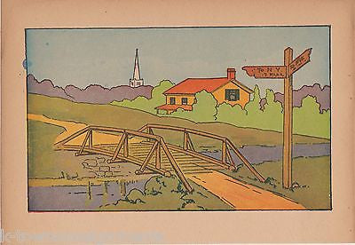 NEW YORK 15mi OVER THE BRIDGE COUNTRY HOME SCENE OLD GRAPHIC ART NURSERY PRINT - K-townConsignments