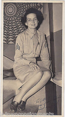 KATY ARMY WOMAN IN MILITARY SKIRT UNIFORM VINTAGE WWII AUTOGRAPH SIGNED PHOTO - K-townConsignments