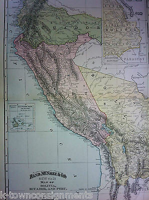Ecuador Bolivia Peru Antique Graphic Atlas Map Engraving Poster Print 1890s - K-townConsignments