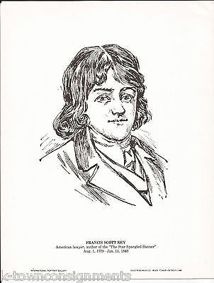 Francis Scott Key American Lawyer Vintage Portrait Gallery Poster Sketch Print - K-townConsignments