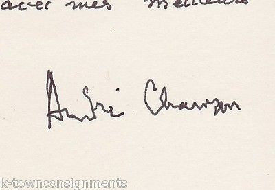 ANDRE CHAMSON FRENCH NOVELIST LA TOUR DE CONSTANCE AUTHOR AUTOGRAPH SIGNED CARD - K-townConsignments