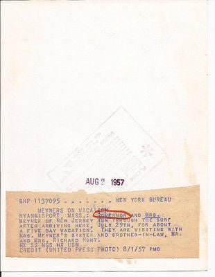 ROBERT MEYNER PRESS PHOTO NEW JERSEY GOVERNOR HELEN MEYNER HYANNISPORT MASS 1957 - K-townConsignments