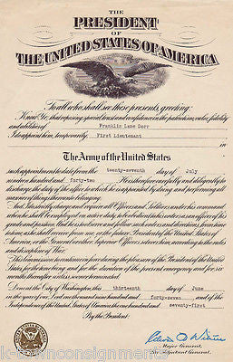 WWII 1st LIEUTENANT FRANKLIN DORR TEMPORARY APPOINTMENT WAR OFFICE DOCUMENT 1942 - K-townConsignments