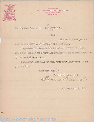 OHIO 1st REGIMENT ARTILLERY COL. EDMUND BRUSH SIGNED LETTER URGING VOORHIS BILL - K-townConsignments