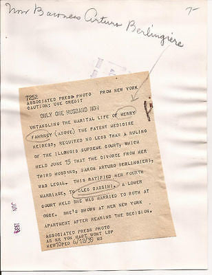 MERRY FAHRNEY PRESS PHOTO PATENT MEDICINE HEIRESS 1939 - K-townConsignments