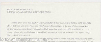 RUMOR HAIR SALON NEW YORK ORIGINAL PROMO ADVERTISING & PHOTO PACKET - K-townConsignments