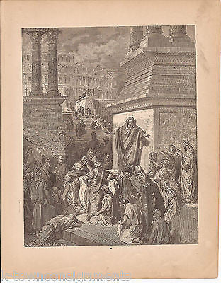 Exhorting the Ninevites Repentence 1870 Antique Bible Engraving Print Jonah III - K-townConsignments