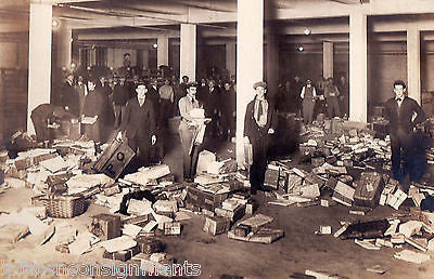 POST OFFICE PACKAGE MAIL SORTING ROOM UNUSUAL ANTIQUE PHOTOGRAPH ON BOARD - K-townConsignments