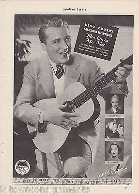 BING CROSBY MIRIAM HOPKINS SHE LOVES ME NOT VINTAGE MOVIE PROMO ADVERTISEMENT - K-townConsignments