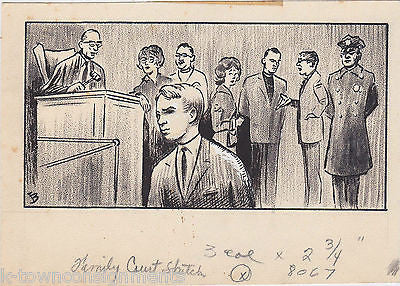 BINGHAMPTON PRESS NEW YORK ORIGINAL POLICE FAMILY COURT NEWSPAPER CARTOON SKETCH - K-townConsignments