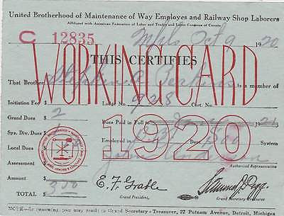 BROTHERHOOD OF RAILROAD TRAINMEN ANTIQUE WORKING CARD & PAYMENT RECEIPT 1920-30 - K-townConsignments