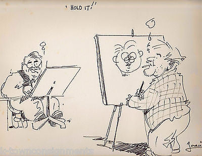 DUELING WWII ERA NEWS CARTOONISTS LARGE INK SIGNED CARTOON SKETCH BRYAN & LORING - K-townConsignments