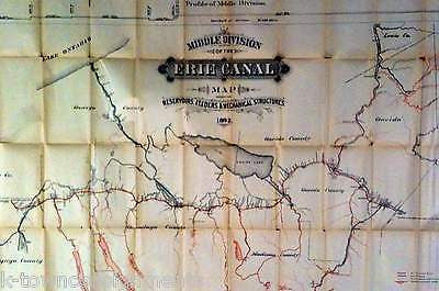 ERIE CANAL GREAT LAKES RESERVOIRS & FEEDERS LARGE 1890s ANTIQUE LITHOGRAPH MAP - K-townConsignments