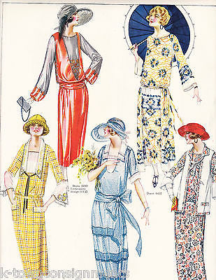 WOMEN IN DRESS HATS & MATCHING DRESS VINTAGE 1920s GRAPHIC ART FASHION AD PRINT - K-townConsignments