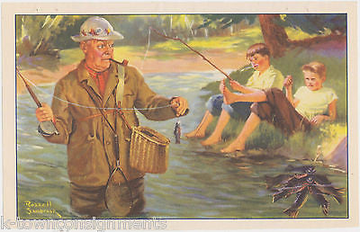 FLY FISHING WITH GRANDPA GRANDSONS VINTAGE GRAPHIC ART PRINT BY SAMBROOK - K-townConsignments