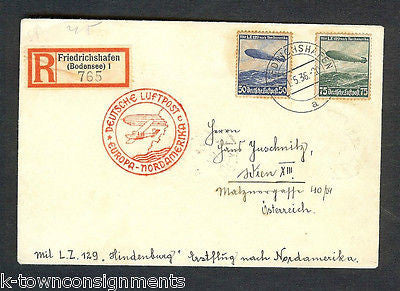 HINDENBURG  AIRSHIP ZEPPIELN FLOWN GERMAN AUSTRIAN STAMP MAIL COVER 1936 - K-townConsignments