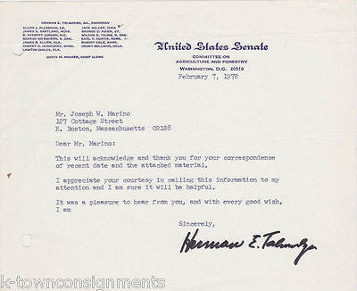HERMAN TALMADGE GEORGIA 1972 SENATOR AUTOGRAPH SIGNED SENATE STATIONERY LETTER - K-townConsignments