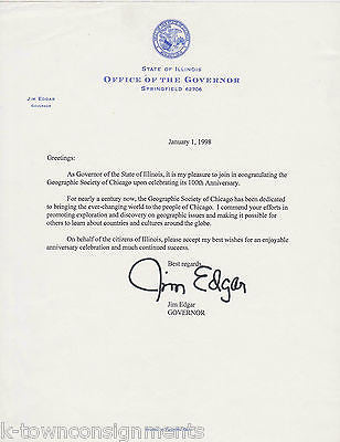 JIM EDGAR ILLINOIS GOVERNOR VINTAGE AUTOGRAPH SIGNED STATIONERY LETTER-HEAD - K-townConsignments