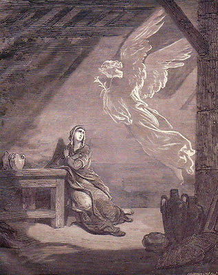 The Annunciation 1870s Antique Bible Engraving Print - K-townConsignments