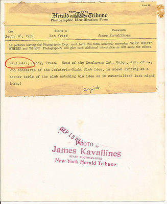 PAUL HALL PRESS PHOTO SEAFARERS UNION JAMES KAVALLINES - K-townConsignments