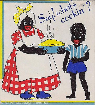 AUNT JEMIMA MAMMY & BOY VINTAGE MUSIC BLACK AMERICANA GRAPHIC ART BIRTHDAY CARD - K-townConsignments