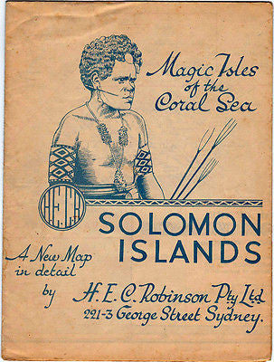 SOLOMON ISLANDS GUADALCANAL MALAITA YSABEL ANTIQUE ROBINSON GRAPHIC COLOR MAP - K-townConsignments