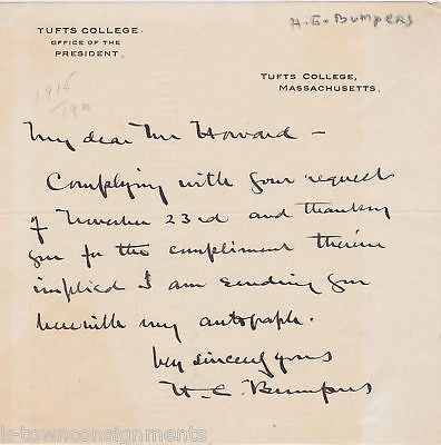 HERMAN CARY BUMPUS TUFTS COLLEGE PRESIDENT AUTOGRAPH - K-townConsignments