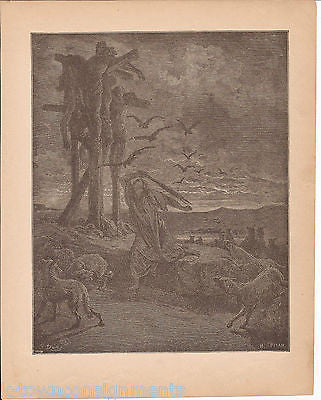 Rizpah Protecting Her Sons Bodies 1870 Antique Bible Engraving Print Samuel XXI - K-townConsignments