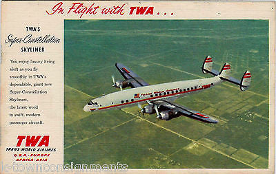 TRANS WORLD AIRLINES TWA VINTAGE SUPER CONSTELLATION GRAPHIC AD POSTCARD - K-townConsignments
