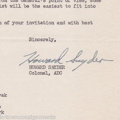 HOWARD SNYDER US ARMY COLONEL CHIEF OF STAFF VINTAGE AUTOGRAPH SIGNED LETTERHEAD - K-townConsignments