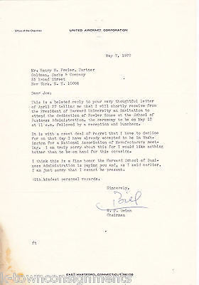 UNITED AIRCRAFT CORP W. P. GWINN AUTOGRAPH SIGNED STATIONERY LETTER-HEAD 1970 - K-townConsignments