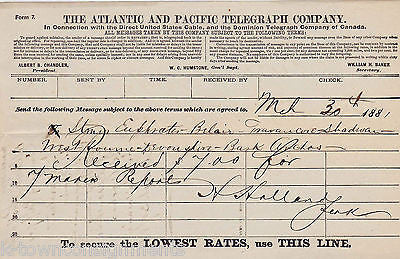 ATLANTIC & PACIFIC TELEGRAPH COMPANY 1880s ANTIQUE AD DOCUMENT - K-townConsignments