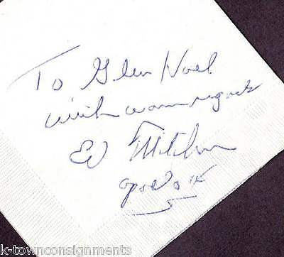 EDGAR MITCHELL APOLLO 14 NASA SPACE SHUTTLE ASTRONAUT AUTOGRAPH SIGNED NAPKIN - K-townConsignments