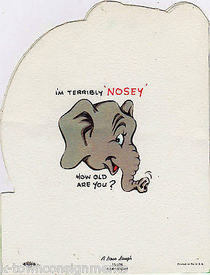 ELEPHANT & GIRAFFE UNUSUAL VINTAGE GRAPHIC ART GREETINGS CARD - K-townConsignments