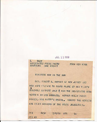 ROBERT MEYNER PRESS PHOTO DEMOCRATIC NEW JERSEY GOVERNOR VINTAGE IDLEWILD 1960S - K-townConsignments