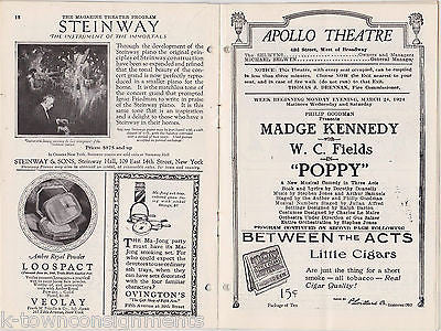 POPPY WC FIELDS MADGE KENNEDY VINTAGE 1920s APOLLO THEATRE NEW YORK PLAYBILL - K-townConsignments