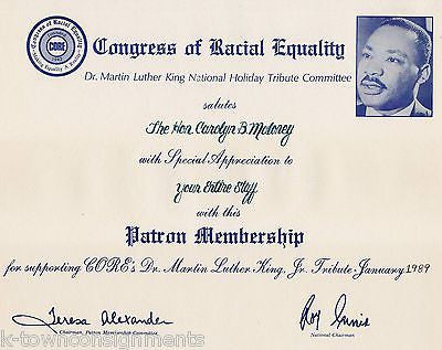 CAROLYN MALONEY NY CONGRESS RACIAL EQUALITY MARTIN LUTHER KING Jr CERTIFICATE - K-townConsignments