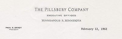 PAUL GEROT PILLSBURY COMPANY PRESIDENT AUTOGRAPH SIGNED STATIONERY LETTERHEAD - K-townConsignments