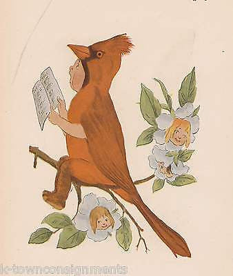 CARDINAL & MAGPIE VINTAGE BIRD CHILDREN GRAPHIC ILLUSTRATION POETRY PRINT - K-townConsignments