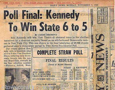 JOHN F. KENNEDY WINS NY PRESIDENTIAL ELECTION RESULTS 1960 SCRAPBOOK NEWS PAGE - K-townConsignments