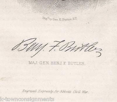 CIVIL WAR GENERAL BENJAMIN F. BUTLER FACSIMILE AUTOGRAPH ANTIQUE ENGRAVING PRINT - K-townConsignments