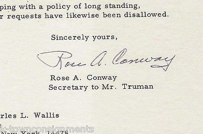 ROSE CONWAY PRESIDENT TRUMAN SECRETARY AUTOGRAPH SIGNED STATIONERY LETTERHEAD - K-townConsignments