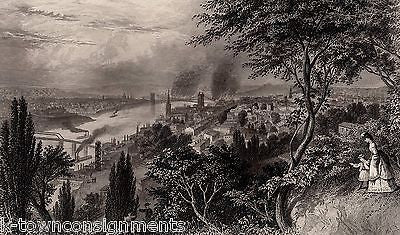 CINCINNATI OHIO OLD CITYSCAPE INDUSTRY SCENE ANTIQUE GRAPHIC ART ENGRAVING PRINT - K-townConsignments