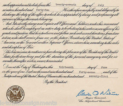 WWII 1st LIEUTENANT FRANKLIN DORR TEMPORARY APPOINTMENT WAR OFFICE DOCUMENT 1942 - K-townConsignments