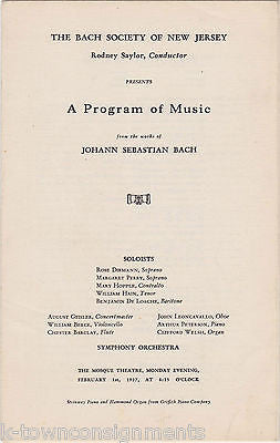 BACH SOCIETY PRESENTS PROGRAM OF MUSIC VINTAGE 1930s NJ SYMPHONY ORCHESTRA - K-townConsignments