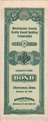 WESTCHESTER COUNTY NEW YORK $100 BOND CERTIFICATE SIGNED & DATED 1920s - K-townConsignments