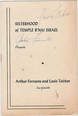 ARTHUR FERRANTE LOUIS TEICHER AUTOGRAPH SIGNED PROGRAM - K-townConsignments