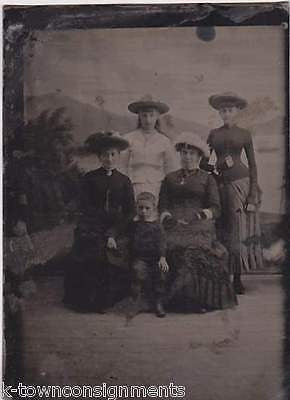 MOTHERS & CHILDREN VICTORIAN DRESS ANTIQUE TINTYPE PHOTOS W/ SCENIC BACK-DROP - K-townConsignments