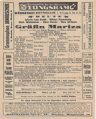 GRAFIN MARIZA VICTOR FLEMMING LEA SEIDI ANTIQUE GERMAN THEATRE PLAYBILL AD FLYER - K-townConsignments